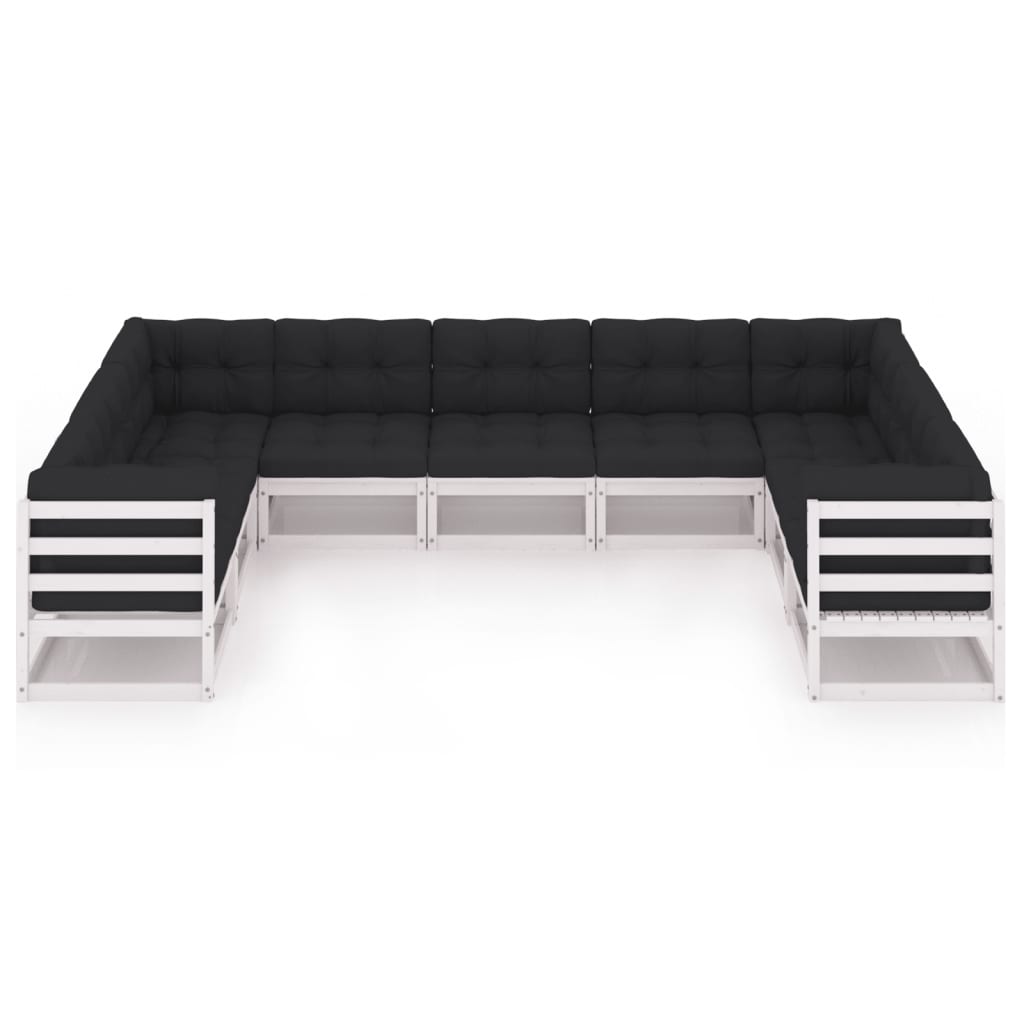 9-tlg. Garten-Lounge-Set mit Kissen Weiss Kiefer Massivholz